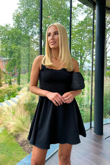 Shirred Cross Back Skater Dress